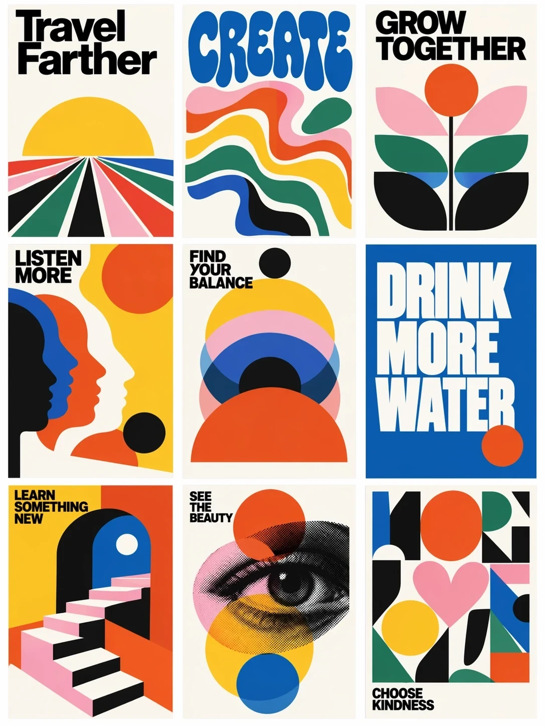 Official OpenAI GPT Image 2.5 example showing a grid of mid-century modern posters