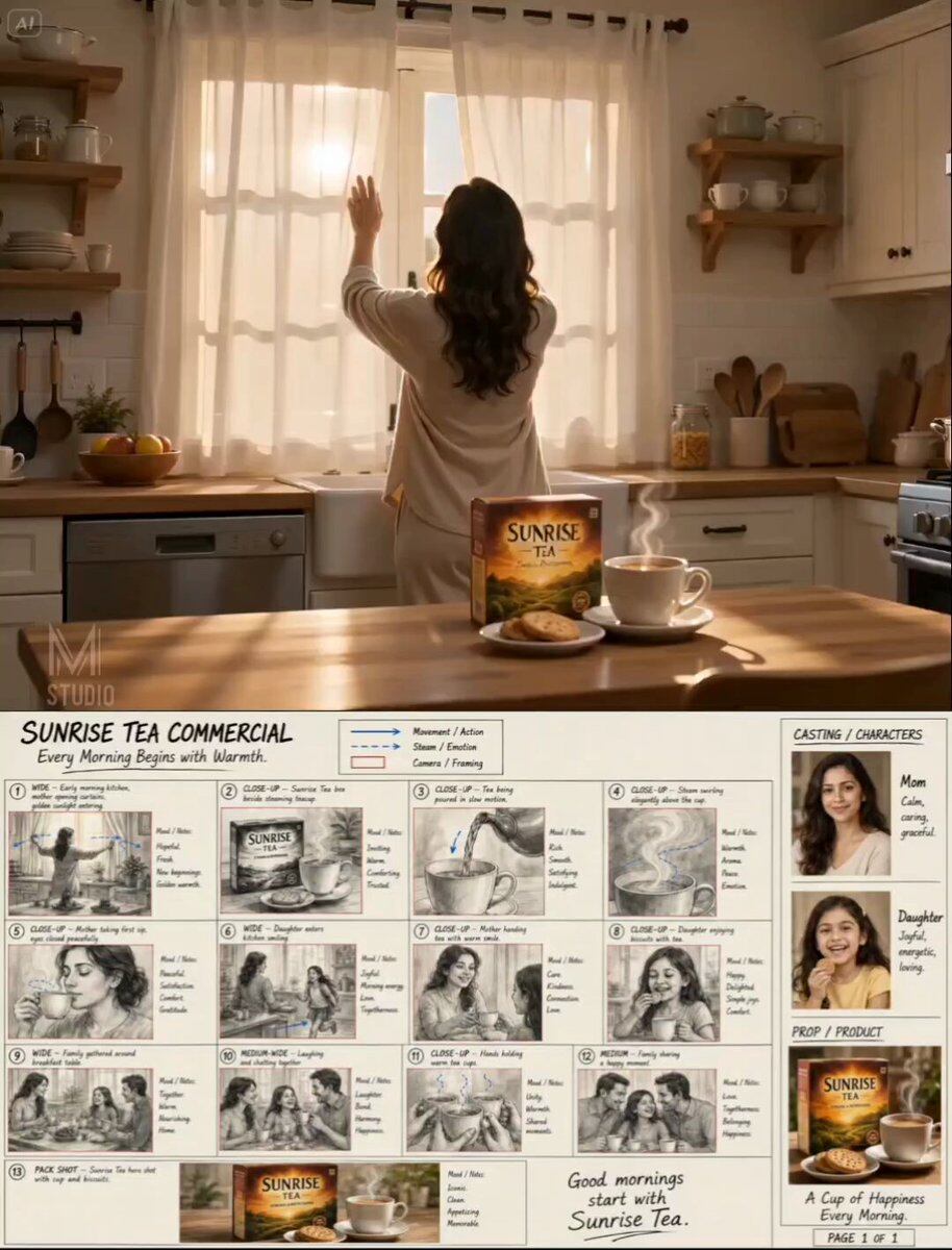 Sunrise Tea Commercial Storyboard